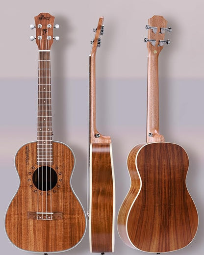 WINZZ AU50L Solid Koa Concert Ukulele, Natural Matte