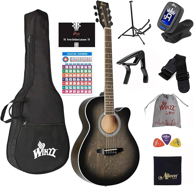 WINZZ AF-H00LC Hand-Rubbed Series  40-Inch  Cutaway Acoustic Guitar for Beginner