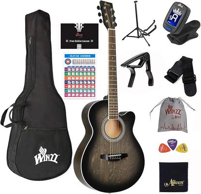 WINZZ AF-H00LC Hand-Rubbed Series  40-Inch  Cutaway Acoustic Guitar for Beginner