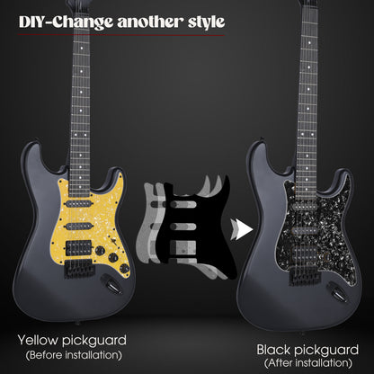 WINZZ Solid Poplar Wood Electric Guitar With Yellow Pickguard - 39-Inch Beginner-Friendly Design, Perfect for Practice and Performance