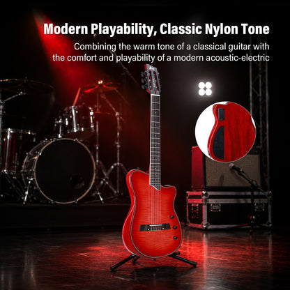 WINZZ WCG370 Thin Body Solid spruce top with flamed maple veneered Nylon-String Electric Guitar