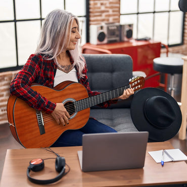 Full-size 39-inch WINZZ classical guitar in a traditional design, perfect for learners.