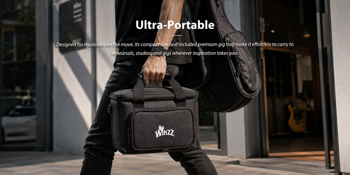 Ultra-PortableDesigned for musicians on the move. Its compact size and included premium gig bag make it effortless to carry to rehearsals, studios, and gigs wherever inspiration takes you.Dimension：24cm x 14cm x 14cm Weight :3.5kgAccessories :Bag,Power cord
