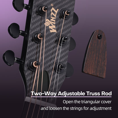 WINZZ AFO350CE Electro-Acoustic Guitar - Full Carbon Fiber 41-INCH Cutaway Acoustic Electric Guitar with Arched Back, EQ System, D’Addario Strings