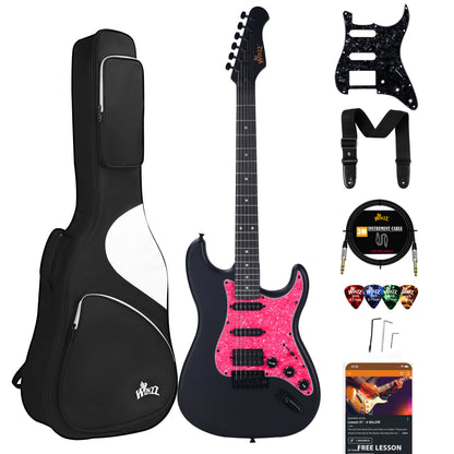 WINZZ Solid Poplar Wood Electric Guitar With Pink Pickguard - 39-Inch Beginner-Friendly Design, Perfect for Practice and Performance