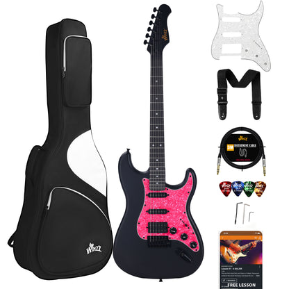 WINZZ Solid Poplar Wood Electric Guitar With Pink Pickguard - 39-Inch Beginner-Friendly Design, Perfect for Practice and Performance
