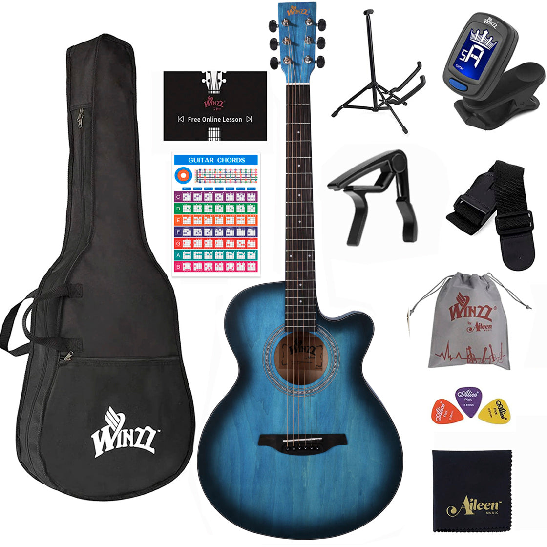 WINZZ AF-H00LC Hand-Rubbed Series  40-Inch  Cutaway Acoustic Guitar for Beginner