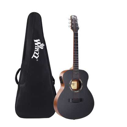 WINZZ AFC77E 36" Travel Guitar – Carbon Fiber Top, Mahogany Body, Okoume Neck, HPL Fingerboard, Optional EQ, 8mm Padded Gig Bag