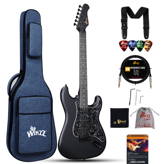 (Ausverkauf) WINZZ E-Gitarre aus massivem Pappelholz – 39 Zoll, anfängerfreundliches Design, perfekt zum Üben und Auftreten