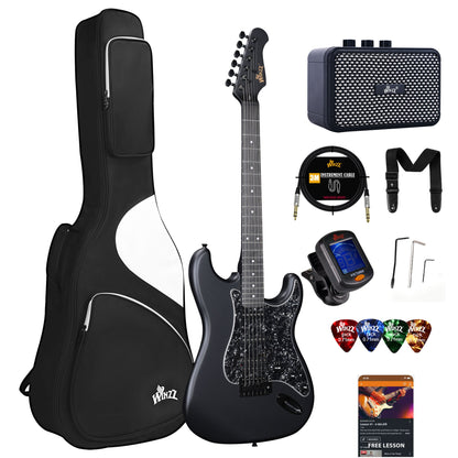 WINZZ Solid Poplar Wood Electric Guitar With Black Pickguard - 39-Inch Beginner-Friendly Design, Perfect for Practice and Performance