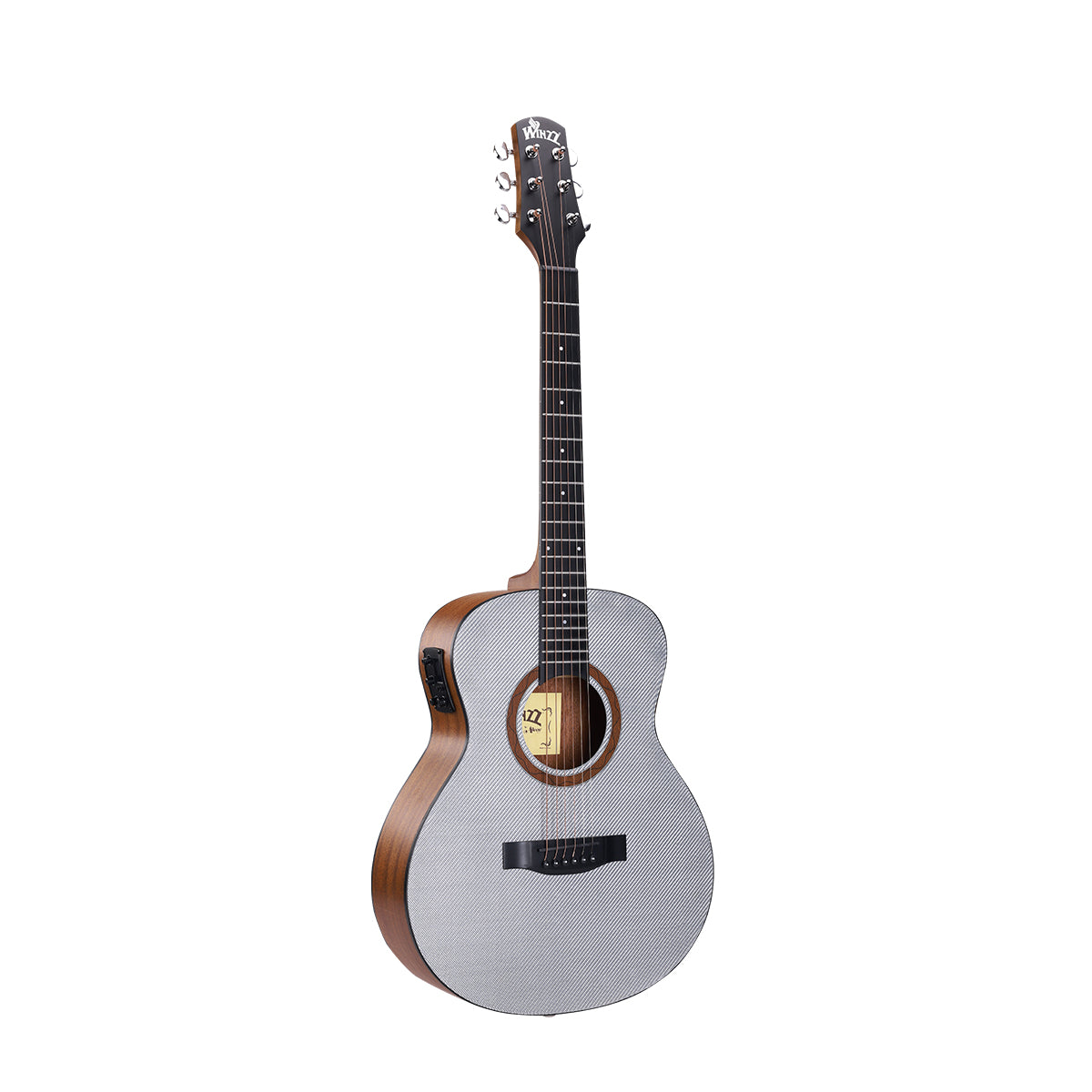 WINZZ AFC77E 36" Travel Guitar – Carbon Fiber Top, Mahogany Body, Okoume Neck, HPL Fingerboard, Optional EQ, 8mm Padded Gig Bag