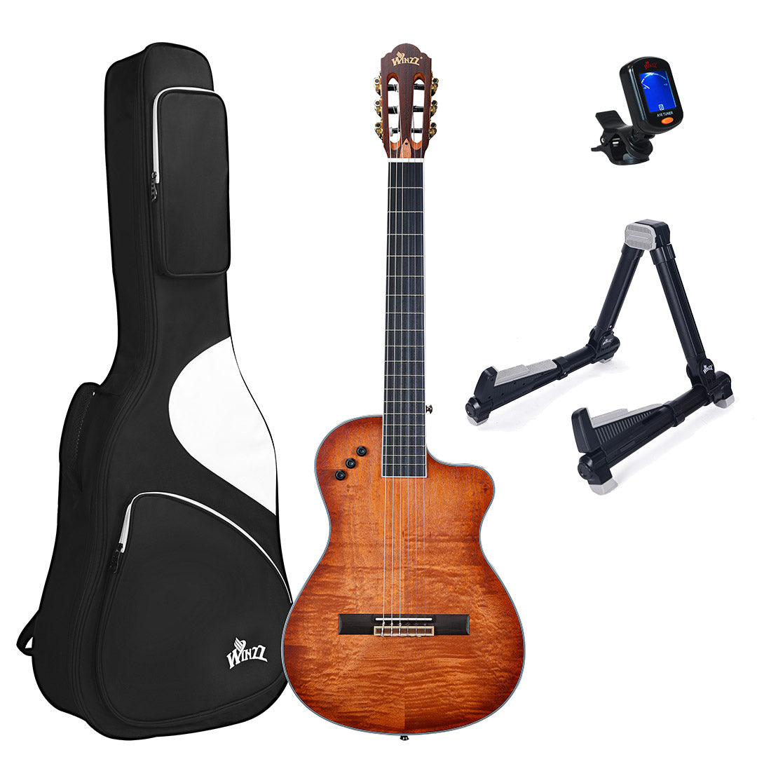 WINZZ WCG170CE 39-Inch Thin Body Classical-Electric Guitar - Nylon Strings, Built-in Preamp, Perfect for Stage and Practice