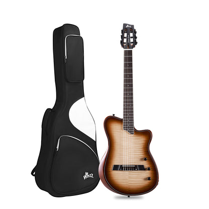 WINZZ WCG370 Solid spruce top with flamed maple veneered -Solid chambered okoume body -Rosewood fingerboard and bridge -Oxbone nut and saddle -Glossy finish body with satin okoume neck