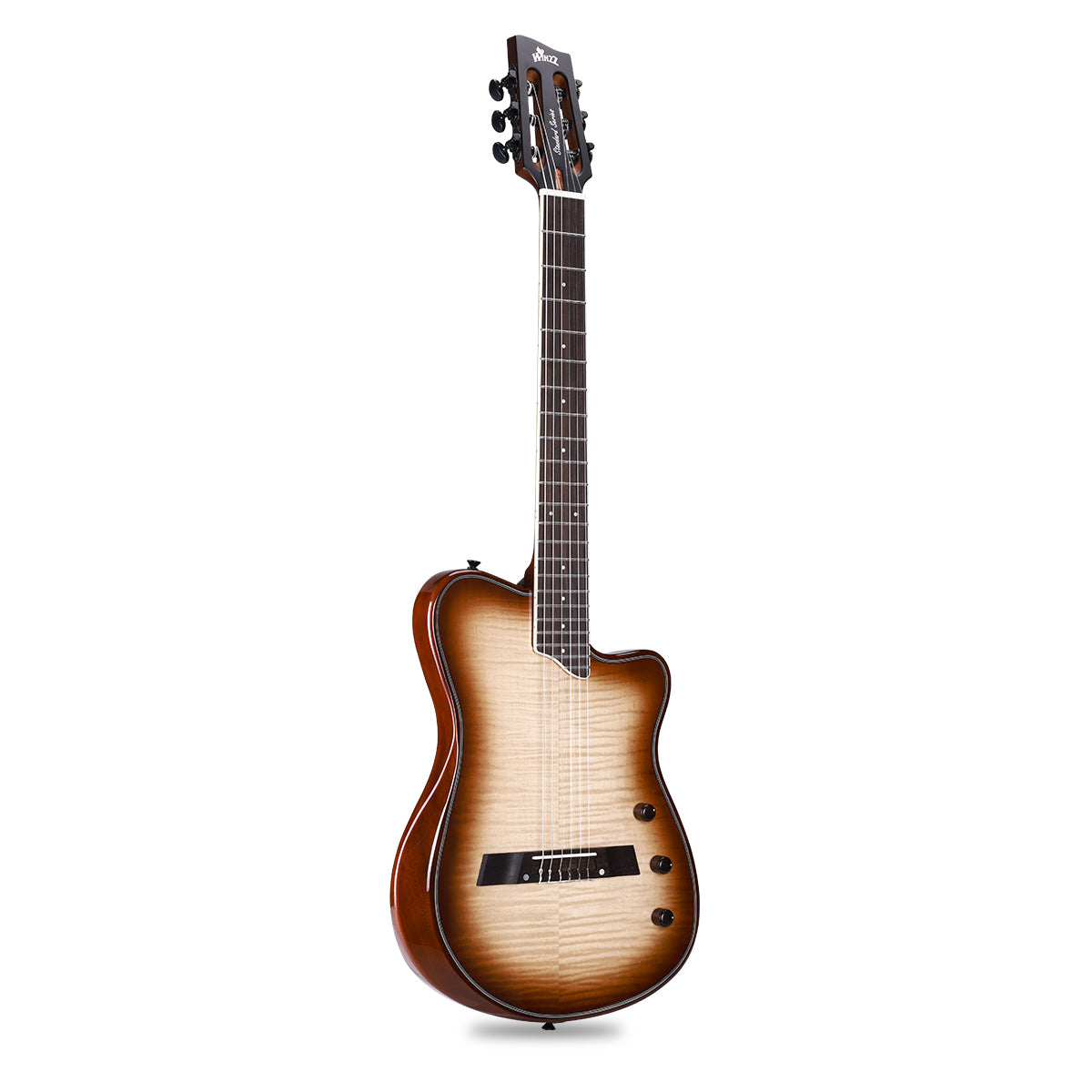 WINZZ WCG370 Solid spruce top with flamed maple veneered -Solid chambered okoume body -Rosewood fingerboard and bridge -Oxbone nut and saddle -Glossy finish body with satin okoume neck