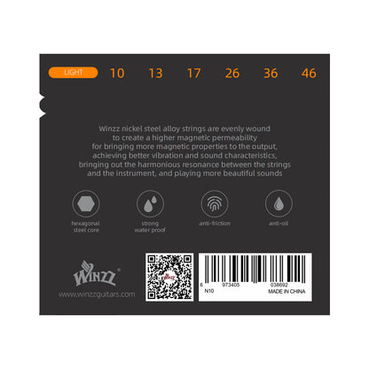 WINZZ High Carbon Hex Core Nickel Wound Electric Guitar Strings with Anti-Rust Coating