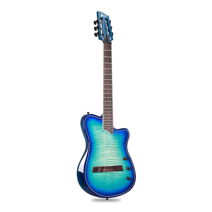 WINZZ WCG370 Solid spruce top with flamed maple veneered -Solid chambered okoume body -Rosewood fingerboard and bridge -Oxbone nut and saddle -Glossy finish body with satin okoume neck