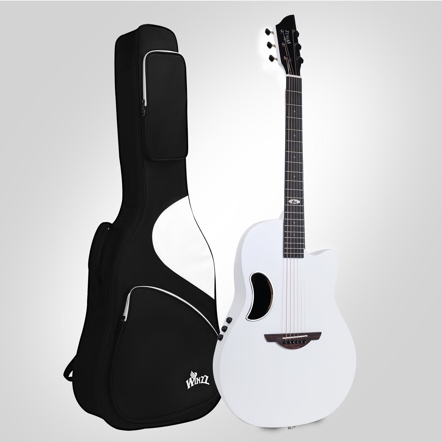 （Mother's Day Gift）WINZZ AFO300CE Electro-Acoustic Guitar - Solid Spruce Top, Carbon Fiber Back, Professional Performance Quality
