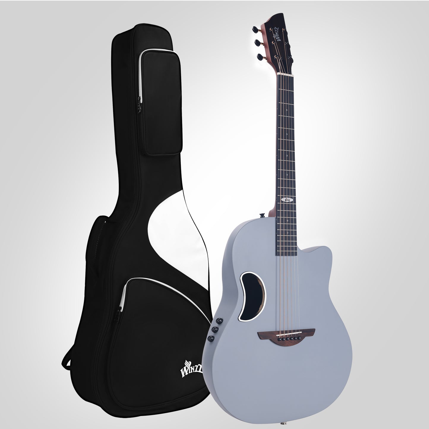 （Mother's Day Gift）WINZZ AFO300CE Electro-Acoustic Guitar - Solid Spruce Top, Carbon Fiber Back, Professional Performance Quality