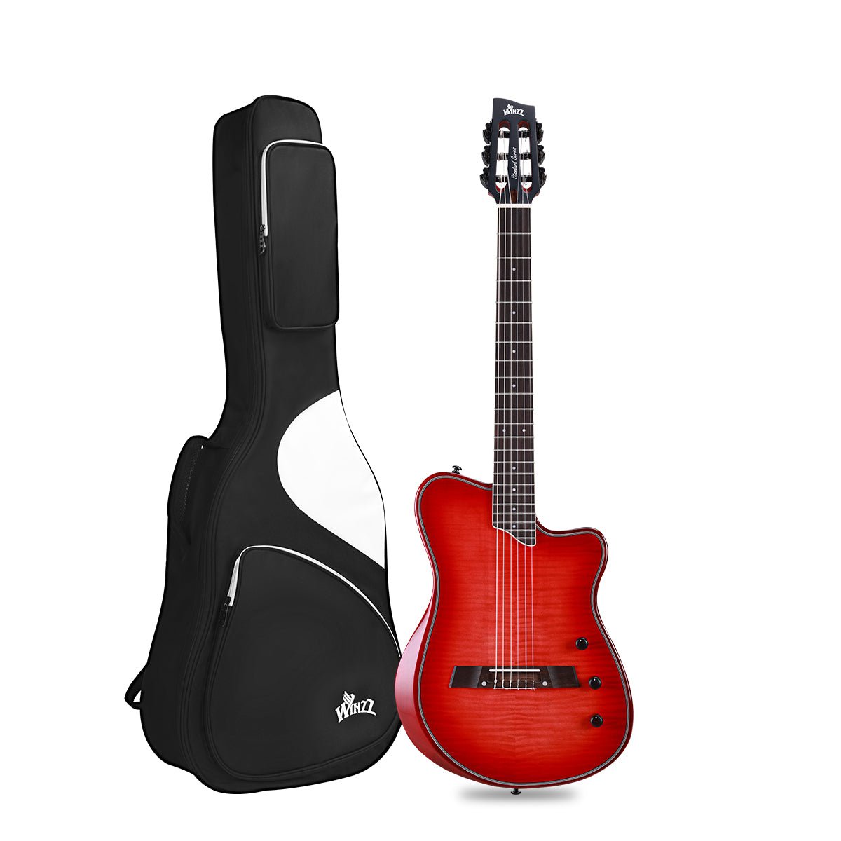 WINZZ WCG370 Solid spruce top with flamed maple veneered -Solid chambered okoume body -Rosewood fingerboard and bridge -Oxbone nut and saddle -Glossy finish body with satin okoume neck