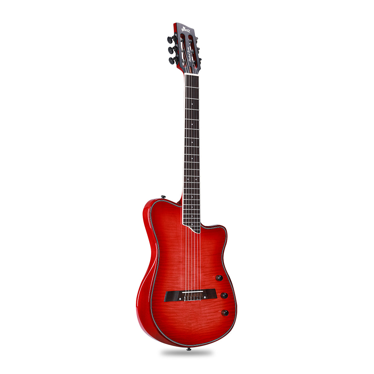 WINZZ WCG370 Solid spruce top with flamed maple veneered -Solid chambered okoume body -Rosewood fingerboard and bridge -Oxbone nut and saddle -Glossy finish body with satin okoume neck