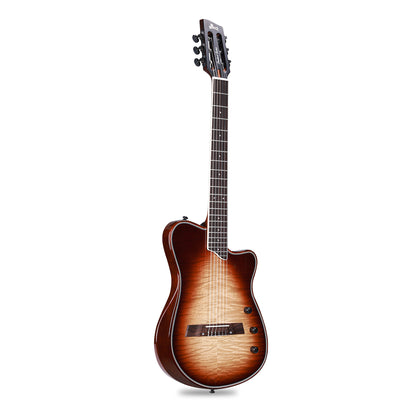 WINZZ WCG370 Solid spruce top with flamed maple veneered -Solid chambered okoume body -Rosewood fingerboard and bridge -Oxbone nut and saddle -Glossy finish body with satin okoume neck