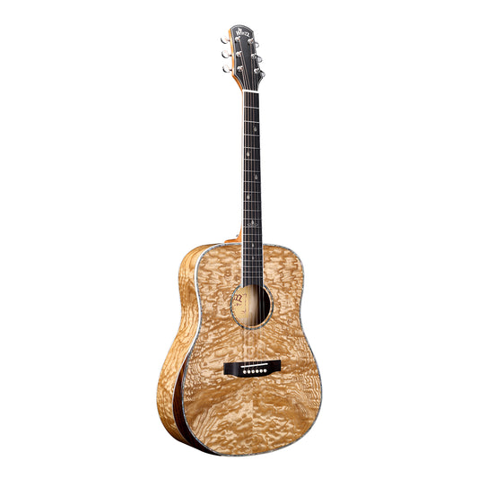 WINZZ 41-Inch Flamed Ash Dreadnought Acoustic Guitar – Night Glow Inlays, Player Comfort Armrest