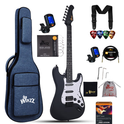 (Ausverkauf) WINZZ E-Gitarre aus massivem Pappelholz – 39 Zoll, anfängerfreundliches Design, perfekt zum Üben und Auftreten