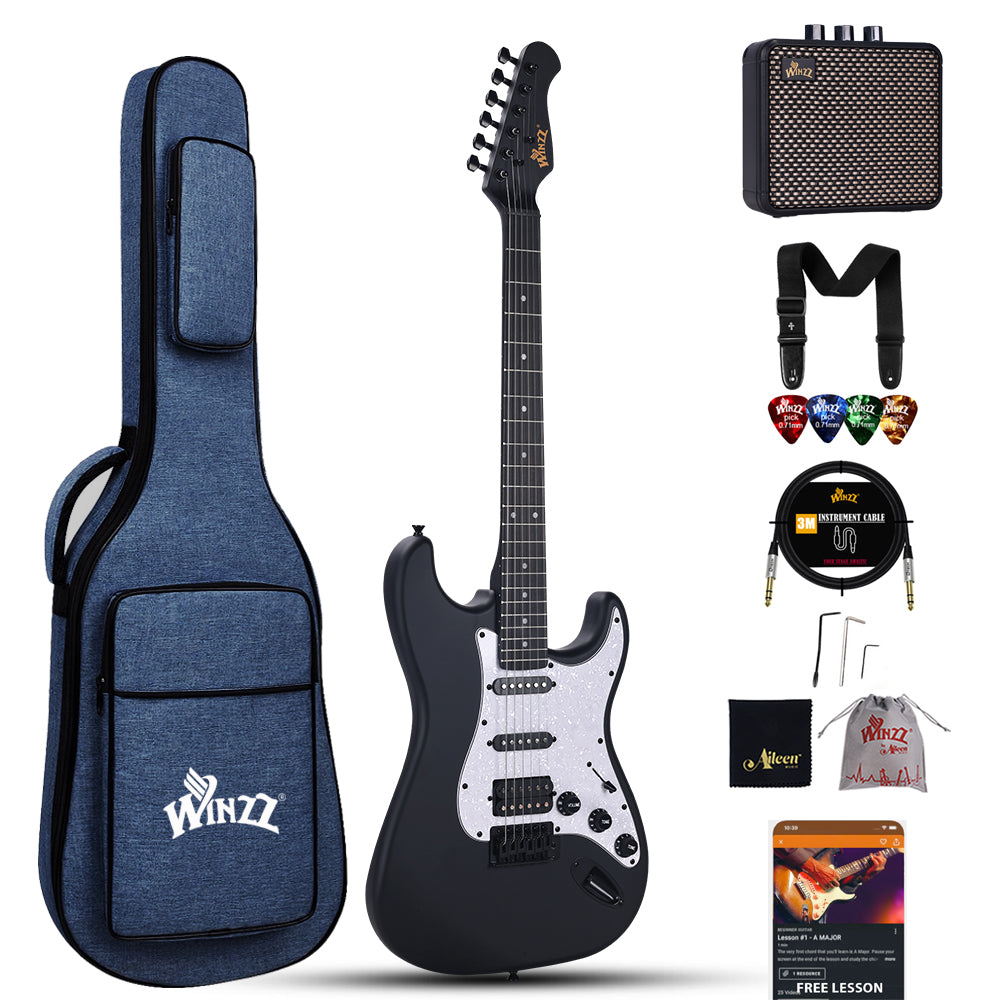 (Liquidación) Guitarra eléctrica WINZZ de madera maciza de álamo - Diseño de 39 pulgadas para principiantes, ideal para practicar y tocar.