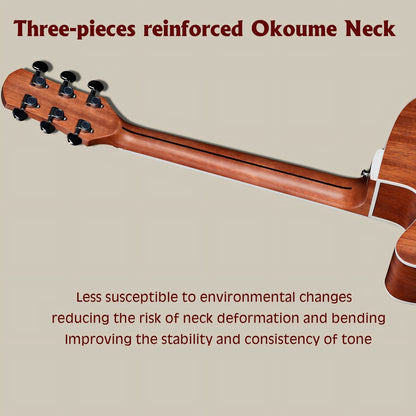 WINZZ dreadnought guitar with a three-piece reinforced neck for stability and durability.