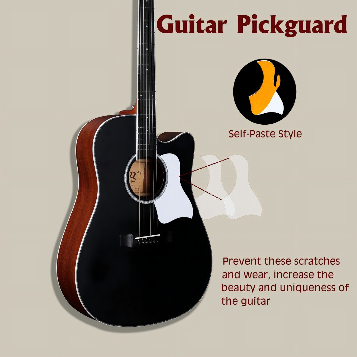 WINZZ AFM485CE dreadnought guitar with solid spruce top and a durable mahogany back.