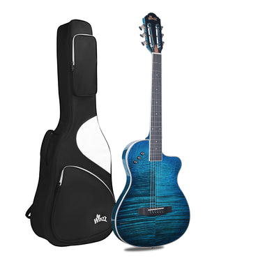 Sleek and modern 39-inch thin body acoustic-electric guitar from WINZZ, featuring a smooth finish and a compact design that combines elegance with performance