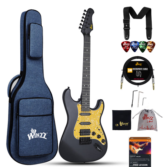 WINZZ Solid Poplar Wood Electric Guitar - 39-Inch Beginner-Friendly Design, Perfect for Practice and Performance