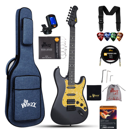 (Liquidación) Guitarra eléctrica WINZZ de madera maciza de álamo - Diseño de 39 pulgadas para principiantes, ideal para practicar y tocar.