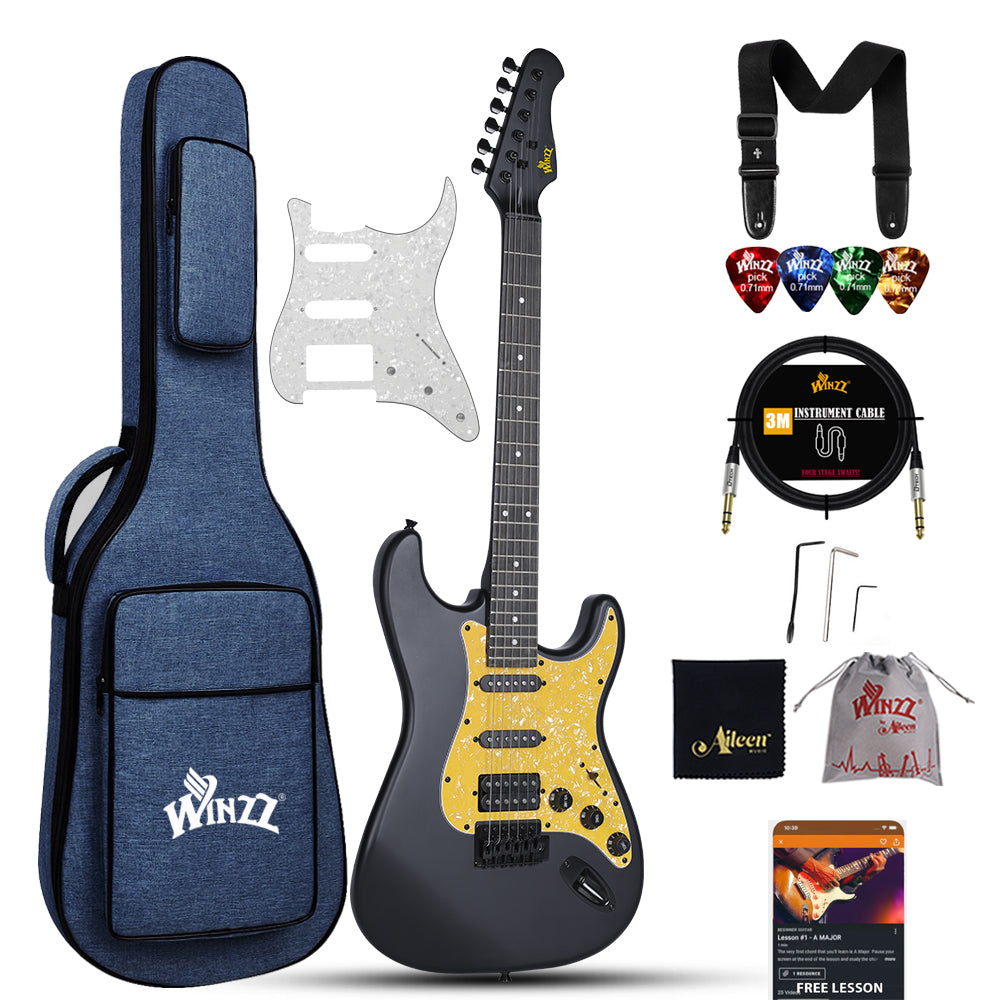 WINZZ 39-Inch EGS112H Solid Poplar Body Electric Guitar Set for Beginners With Blue Gig Bag