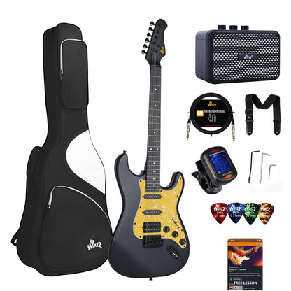 WINZZ Solid Poplar Wood Electric Guitar Set for Beginners - 39-Inch, Complete Starter Kit with Accessories