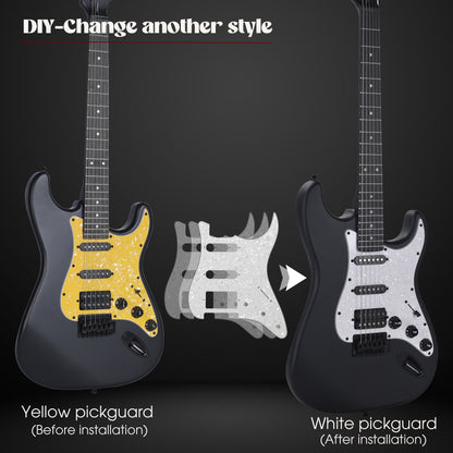 WINZZ Solid Poplar Wood Electric Guitar With Yellow Pickguard - 39-Inch Beginner-Friendly Design, Perfect for Practice and Performance