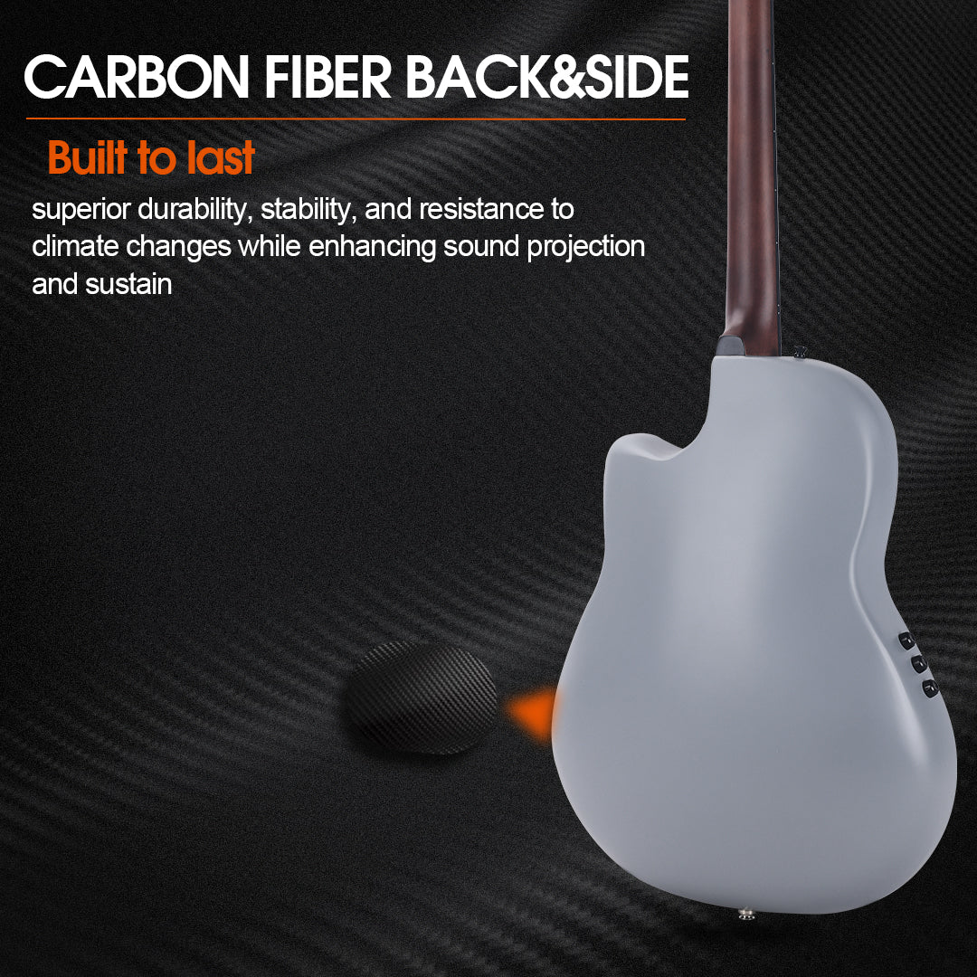 （Mother's Day Gift）WINZZ AFO300CE Electro-Acoustic Guitar - Solid Spruce Top, Carbon Fiber Back, Professional Performance Quality