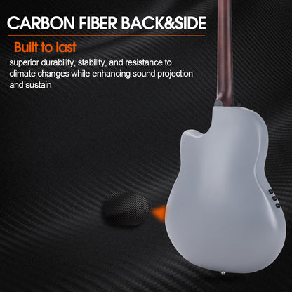 （Mother's Day Gift）WINZZ AFO300CE Electro-Acoustic Guitar - Solid Spruce Top, Carbon Fiber Back, Professional Performance Quality