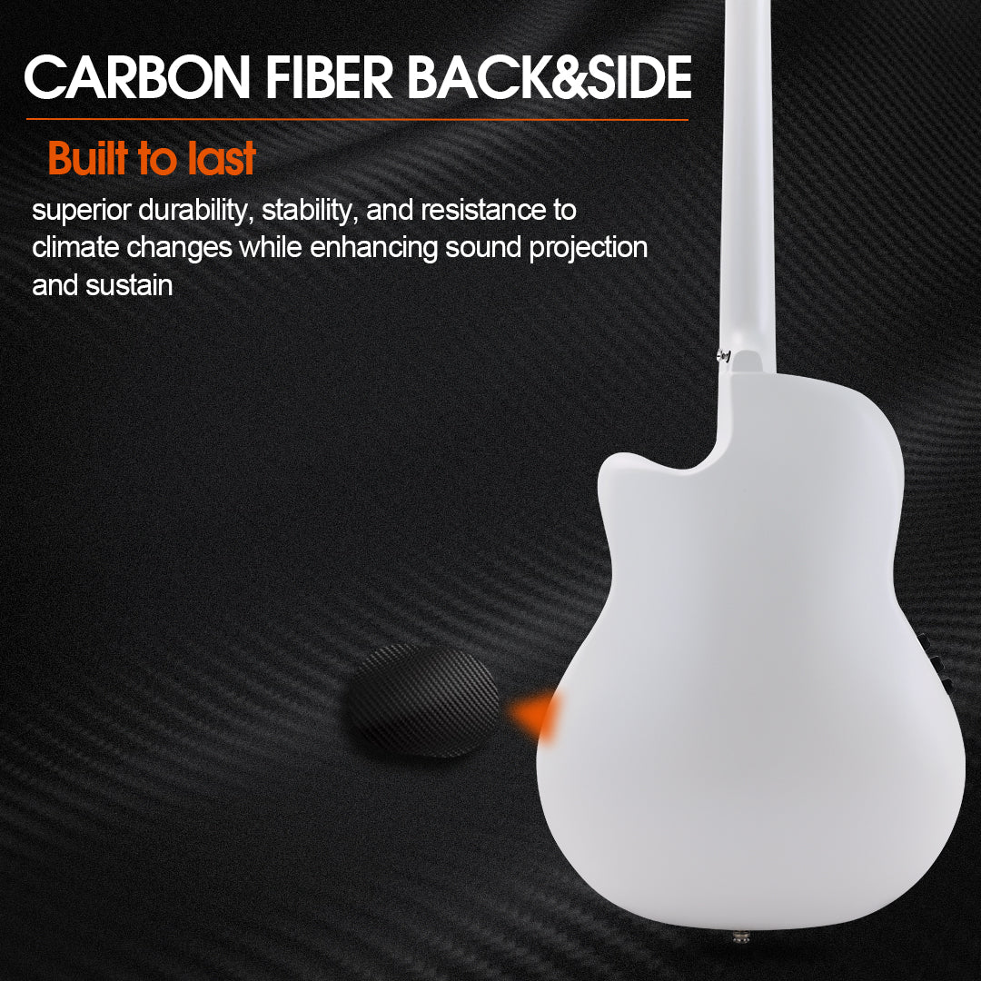 （Mother's Day Gift）WINZZ AFO300CE Electro-Acoustic Guitar - Solid Spruce Top, Carbon Fiber Back, Professional Performance Quality
