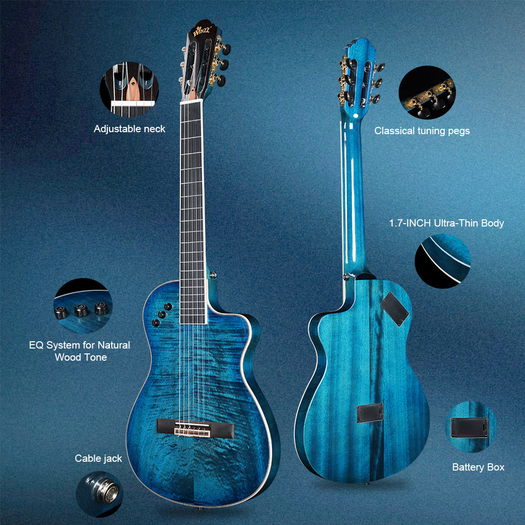 WINZZ WCG170CE 39-Inch Thin Body Classical-Electric Guitar - Nylon Strings, Built-in Preamp, Perfect for Stage and Practice