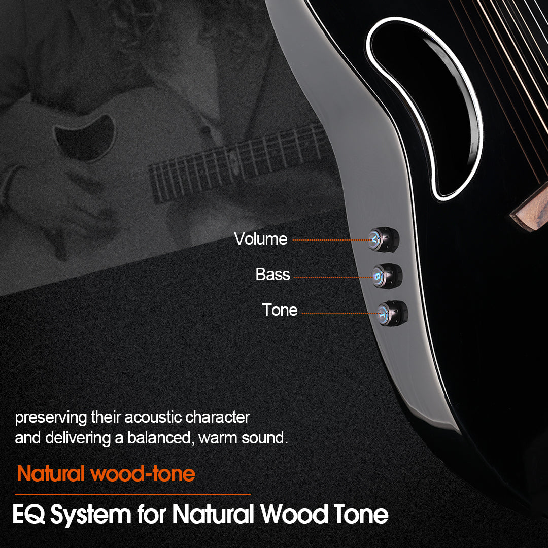 （Mother's Day Gift）WINZZ AFO300CE Electro-Acoustic Guitar - Solid Spruce Top, Carbon Fiber Back, Professional Performance Quality