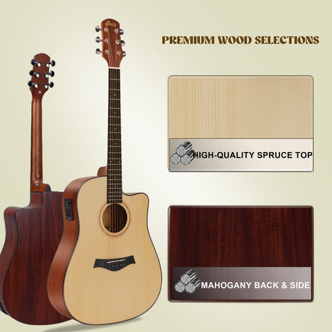 WINZZ AF485CE  Cutaway Dreadnought Acoustic-Electric Guitar With Reinforced Carbon Fiber Neck