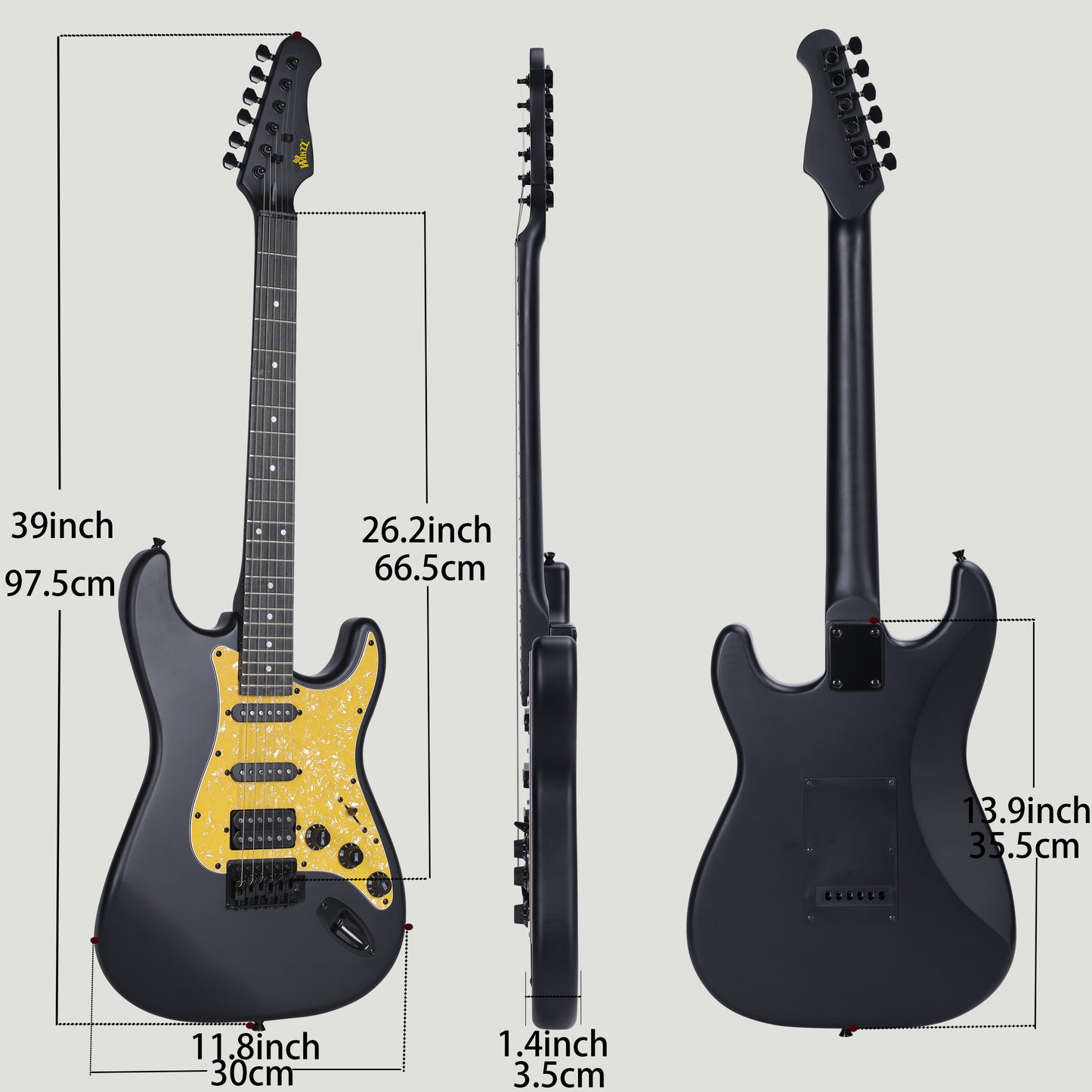 WINZZ Solid Poplar Wood Electric Guitar With Yellow Pickguard - 39-Inch Beginner-Friendly Design, Perfect for Practice and Performance
