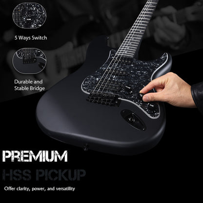 WINZZ Solid Poplar Wood Electric Guitar Set for Beginners - 39-Inch, Complete Starter Kit with Accessories