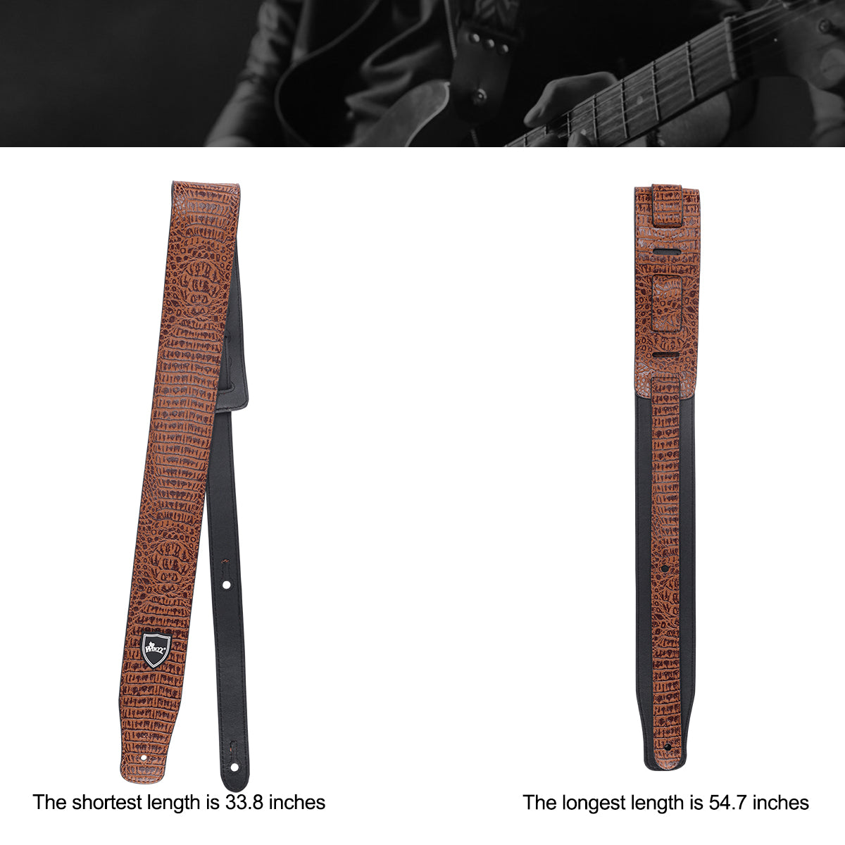 WINZZ Adjustable Leather Guitar/Bass Strap – Stylish & Universal Fit
