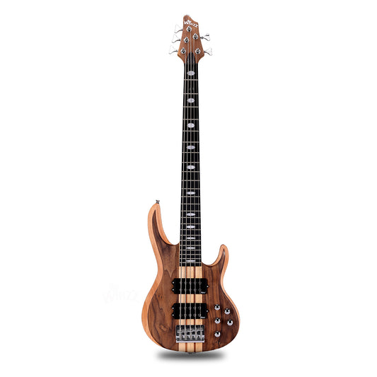 Winzz 5-String Through-Body Bass Guitar – Okoume Body with Walnut Top, Dual Humbuckers, 24 Frets