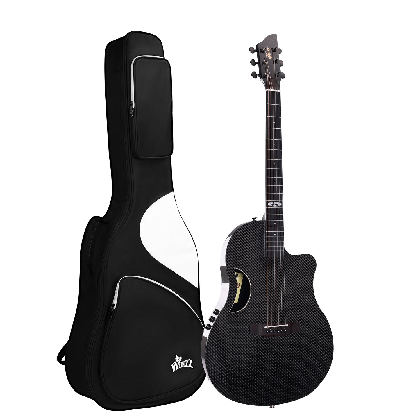 WINZZ AFO350CE Electro-Acoustic Guitar - Full Carbon Fiber 41-INCH Cutaway Acoustic Electric Guitar with Arched Back, EQ System, D’Addario Strings