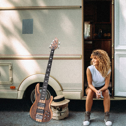 Winzz 4-String Through-Body Bass Guitar – Okoume Body with Walnut Top, Dual Humbuckers, 24 Frets