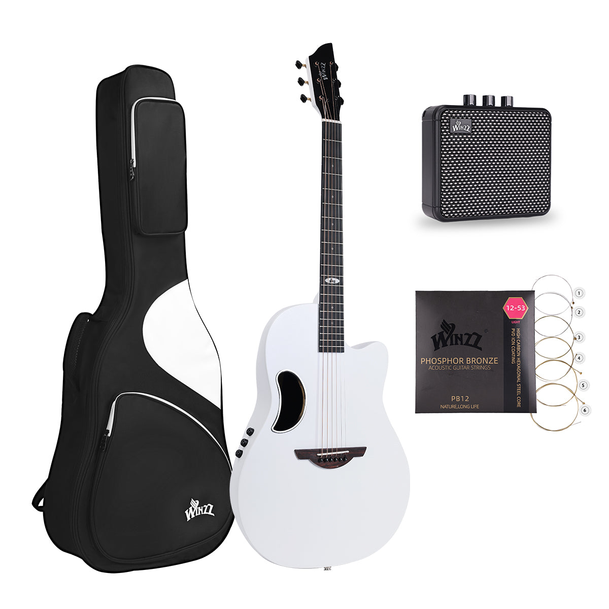 WINZZ AFO300CE Electro-Acoustic Guitar - Solid Spruce Top, Carbon Fiber Back, Professional Performance Quality