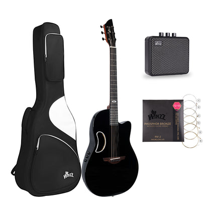 WINZZ AFO300CE Electro-Acoustic Guitar - Solid Spruce Top, Carbon Fiber Back, Professional Performance Quality